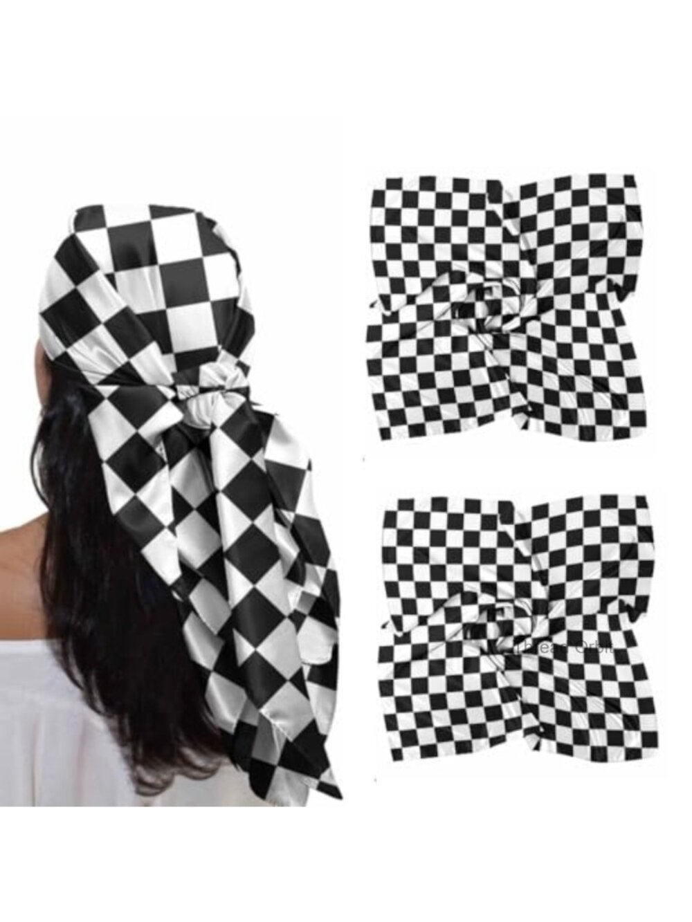 Set of 2 Silk-Like Lightweight Square Scarves 35x35 Head Wrap Hair Accent